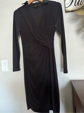 White House Black Market Black Long-Sleeve Wrap-Style Dress